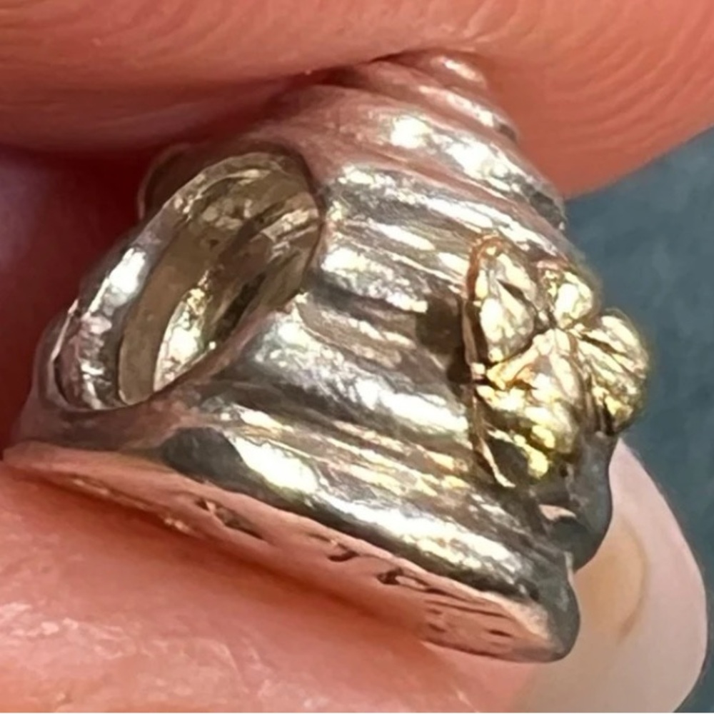 14k Gold/.925 Sterling Silver 2 Honey Bees & Hive”Bee Special” Charm.